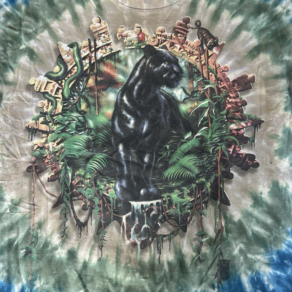 Liquid Blue Large Vintage 2000s Black Panther Front & Back Tie Dye T-Shirt Mens